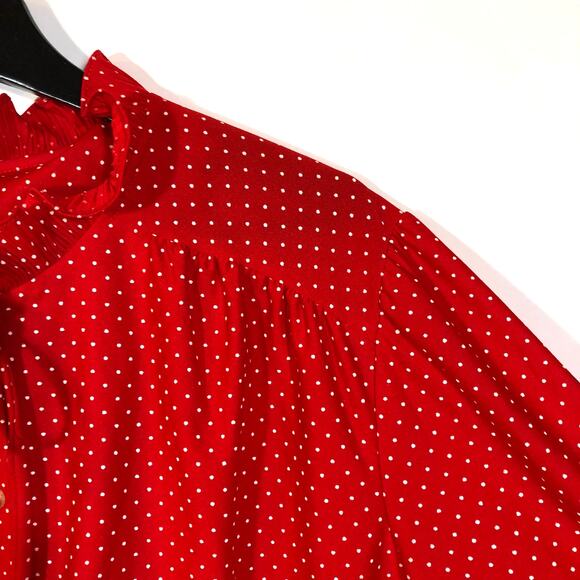 Red Polka Dot Blouse Ruffled Collar and Tie Button Front Shirt 2X Vintage Retro - Picture 7 of 10